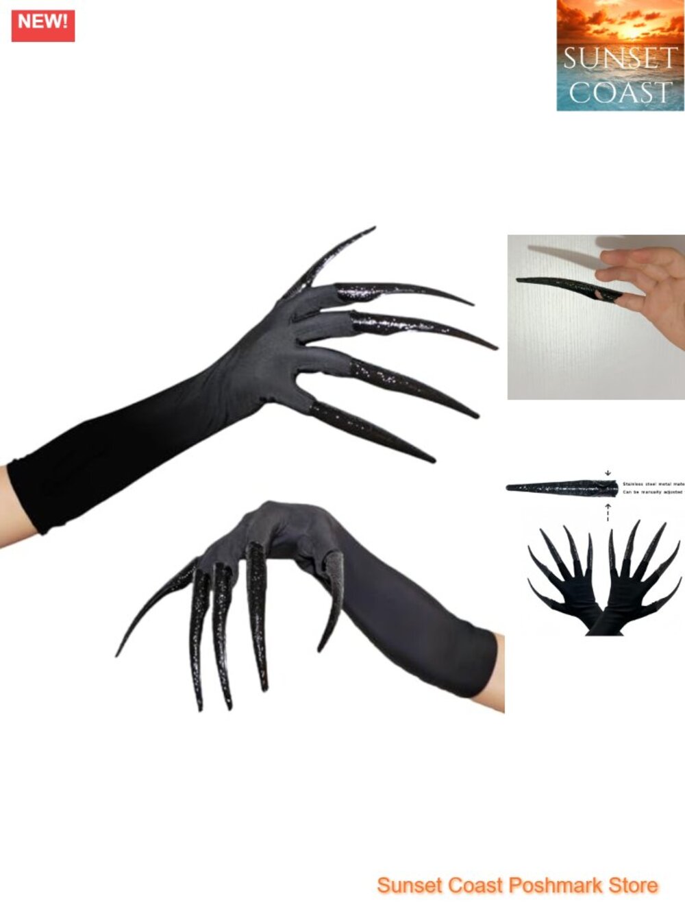 Finger Claw Gloves Halloween Costume Accessory Long Spandex One Size